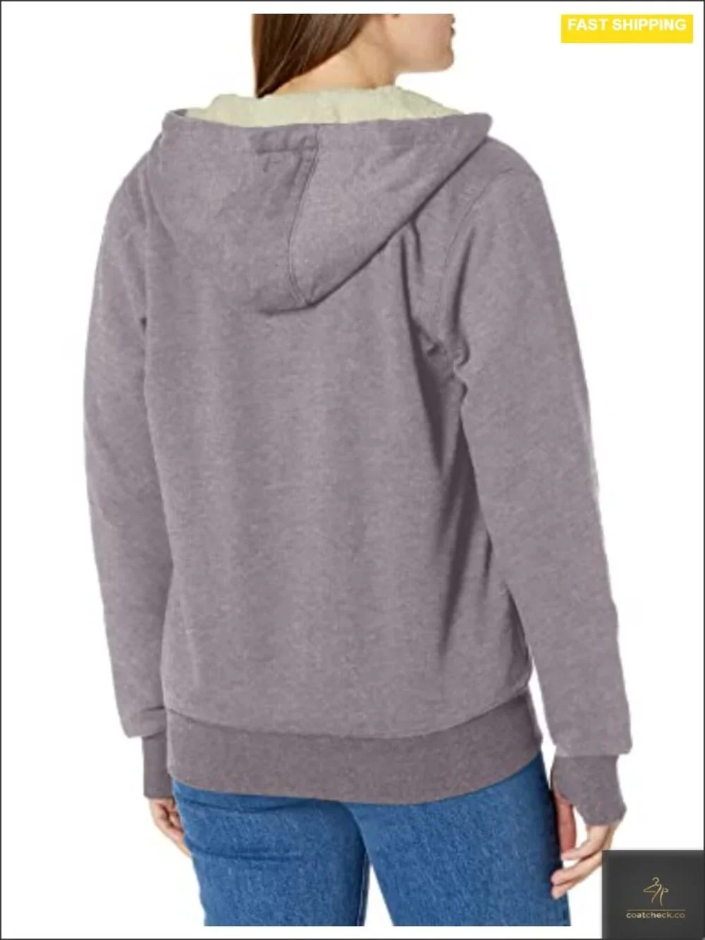 Women's Sherpa Lined Hoodie Zip-Up Work Jacket with Fleece Exterior